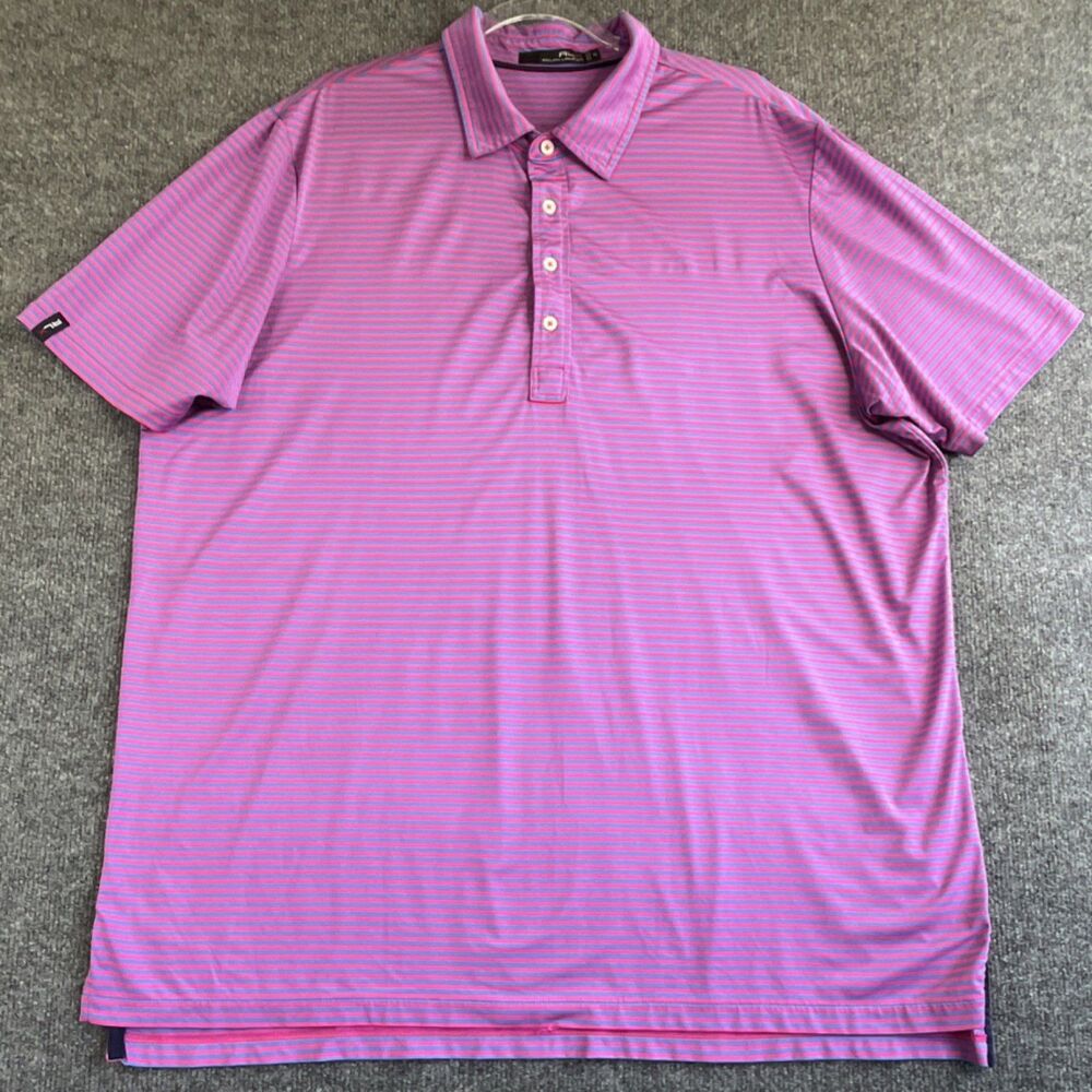 RLX Ralph Lauren Men's 2XL Pink Blue Striped Lightweight Polo Shirt Short Sleeve